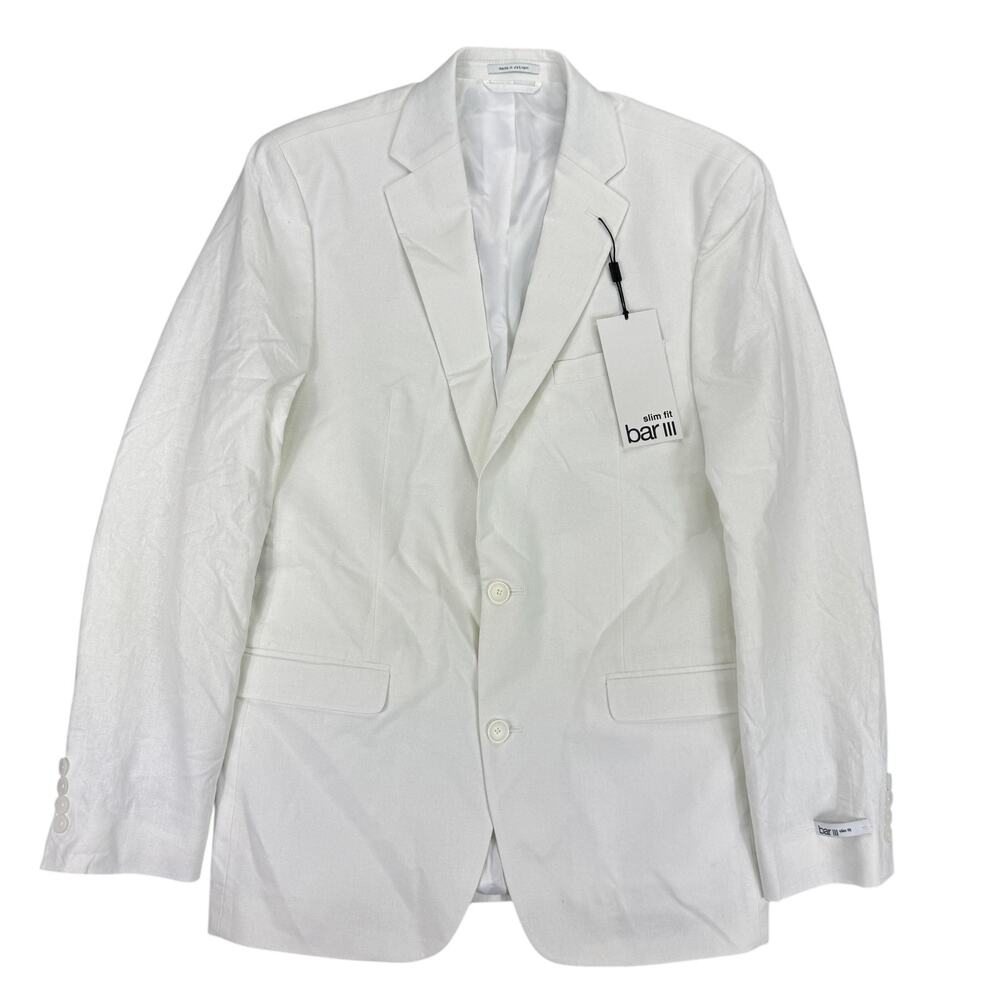 Bar III Mens Slim Fit Linen Cotton Solid Suit Jacket White 40L